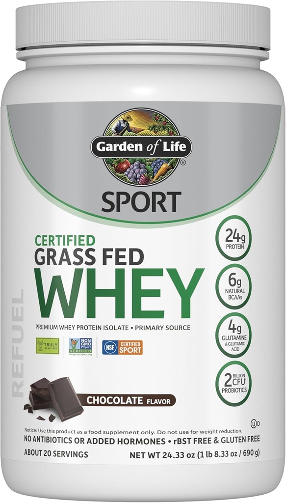Have of Life Sport Whey Protein Powder Chocolate, Premium Grass Fed Whey Protein Isolate Plus Probiotika til immunsystemet sundhed, 24g Protein, Ikke GMO, Gluten Free, Cold Forarbejdede - 20 Servere
