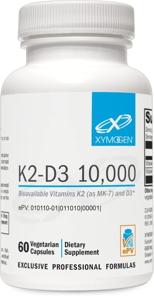 XYMOGEN K2- D3 10000 - D3- K2- vitamin - biotilgængeligt vitamin D 10. 000 IE (Cholecalciferol) med MK- 7 - hjerte, arteriel, benesundhed + immunsupporttilskud (60 kapsler)