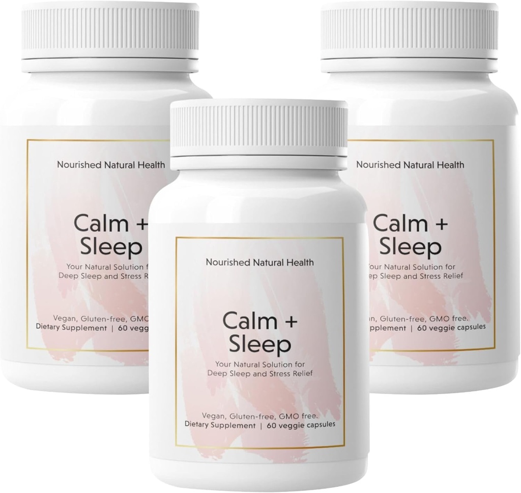 Nourised Natural - Rolig + sovekapsler til dyb hvile og afspænding med Ashwagandha, Kamille, Tart Cherry Extract, Passionflower, L-theanin, & Magnesium - 180 Kapsler