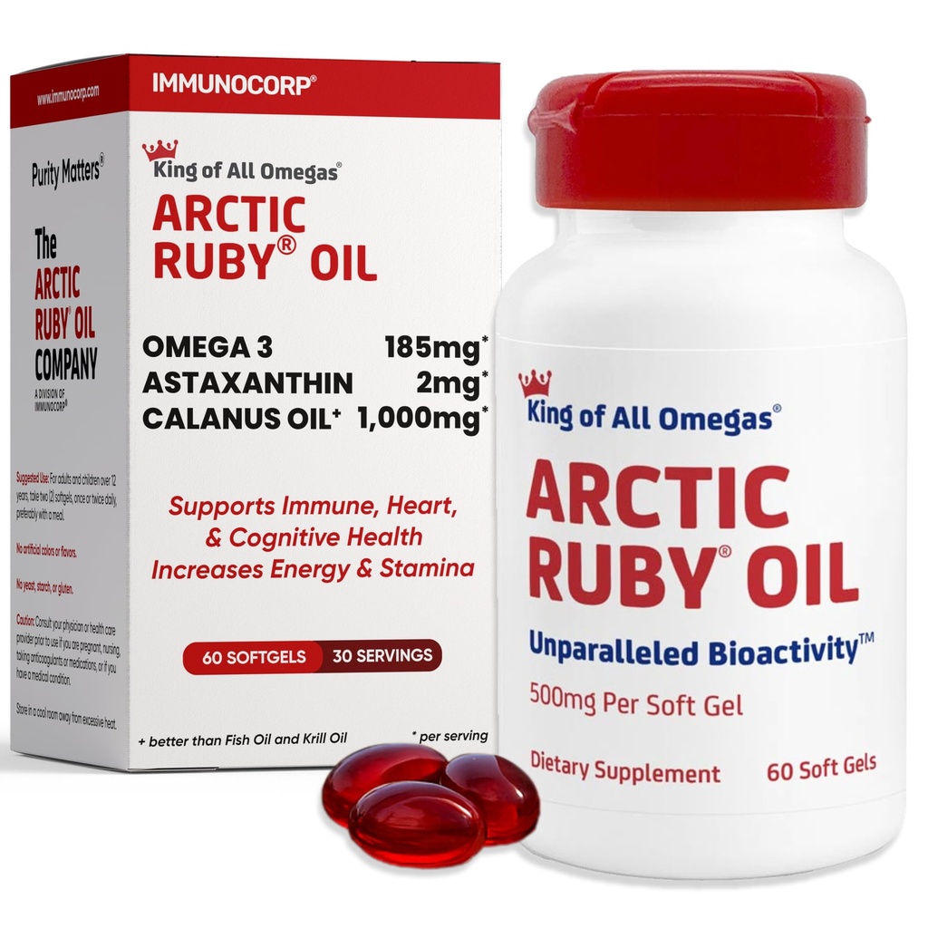 Arctic Ruby Oil 1000mg - Omega 3 supplement til kvinder og mænd med EPA, DHA & Astaxanthin 2mg - Fish & Krill Oil Alternative - 60 Softgels (1 pakke)