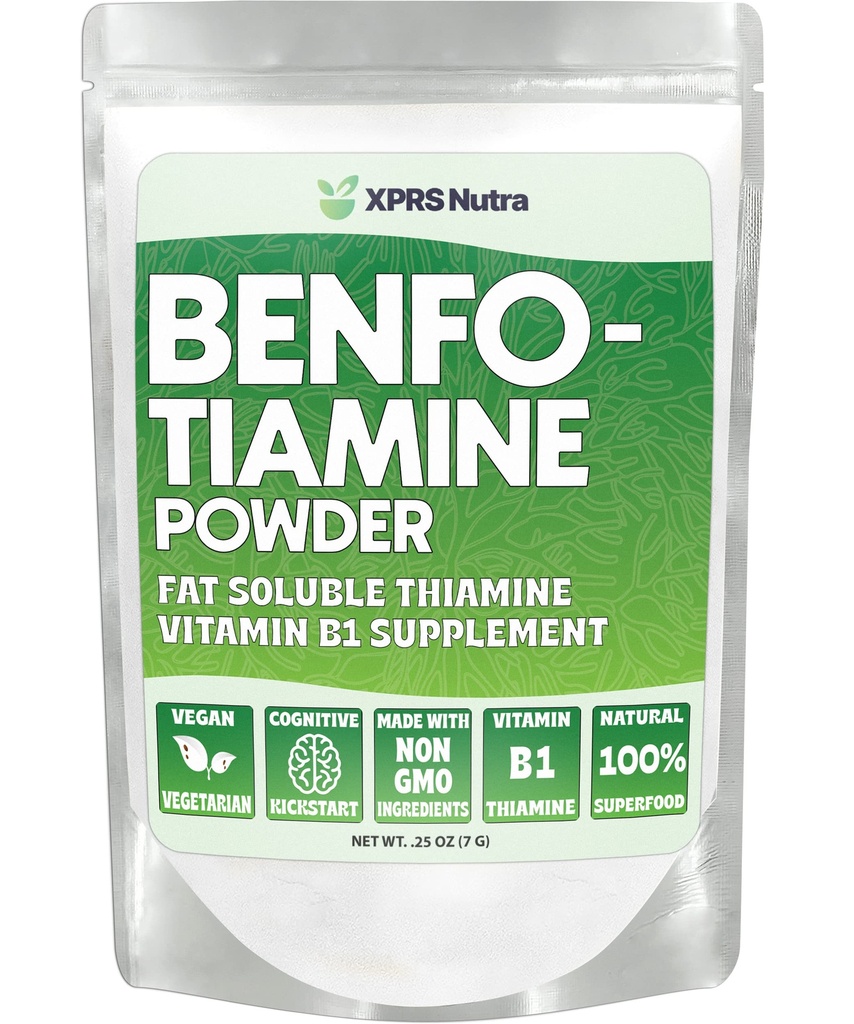 XPRS Nutra Benfotiamin Powder (Thiamin) - Fat Opløselige Happy Heart Thiamin Supplement - Avanceret vitamin B1 Benfotiamin til en kognitiv boost - Vegan Friendly Benfotamin Powder (.25 Ounce)