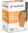 Dealed Fabric Flexible Adhesive Bandages med Non- Stick Pad, Latex Free, Sårpleje for Førstehjælp Kit, 2 "x 4" (Æske med 100)