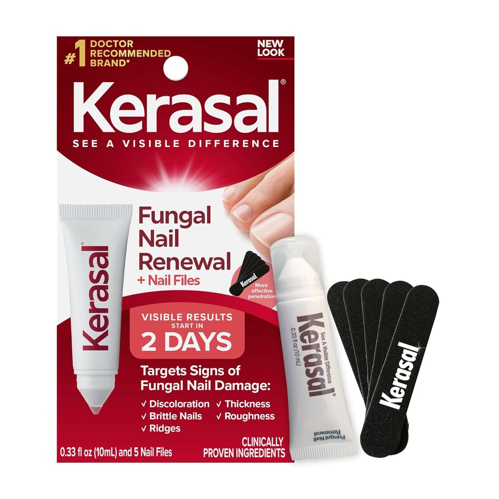 Kerasal Nail Fornyelse og Nail File Combo Pack, Gendanner Udseende af misfarvede eller beskadigede Nails, 5 Heavy Duty Nail Files, 0,33 fl oz, Clear (Packaging May Vary)