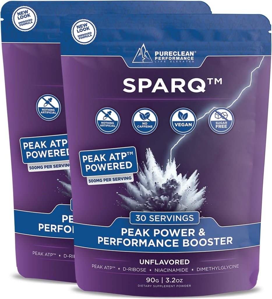 SPARQ Peak ATP Power & Performance Booster - 500mg ATP, D- Ribose, DMG & NAD + - øger muskelmasse, energi, Stamina, Styrke & Inddrivelse - Caffe- Free Pre- Workout Powder - 60 Serveringer - Unflavored