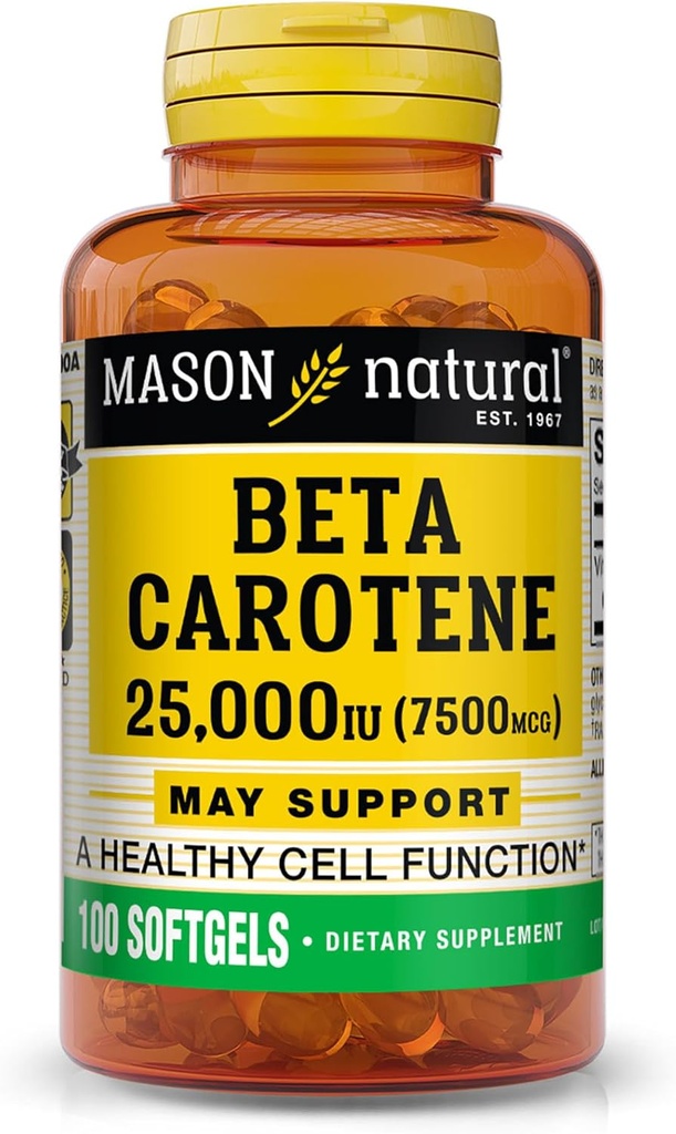 Mason Natural Vitamin A Beta Caroten 25.000 IE, understøtter Vision, Cell Function & immunforsvar, 100 Softgels, pakke med 3