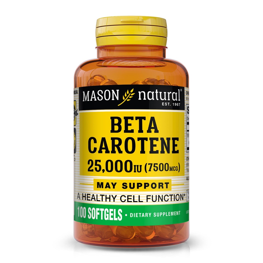Mason Natural Vitamin A Beta Caroten 25.000 IE, understøtter Vision, Cell Function & immunforsvar, 100 Softgels, pakke med 3