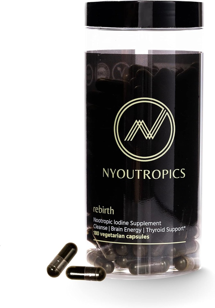 "Genfødsel af NYOUTROPICS - Nootropisk jod supplement (180 Vegan kapsler), Giver Brain Support og Thyroid Support til kvinder og mænd, Non- Akkumulerende positiv monovalent jod form"