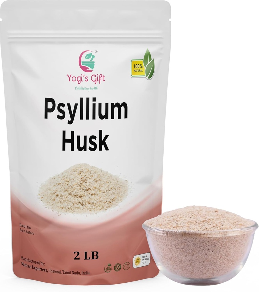 Psyllium Husk Hel 2 LB (32Oz), Anvendelse i Smoothies, Madlavning og Bagning, Unflavored, Fine Ground, 100% Natural, Non GMO, ved Yogi 's Gift ®