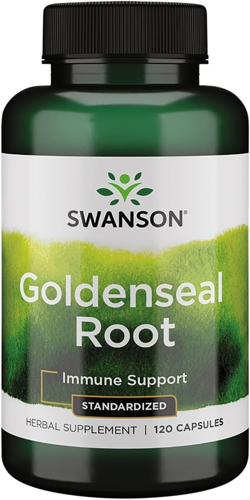 Swanson Goldenseal Root - Urtetillæg Fremme af immunforsvar og Samlet Wellness - Funktioner Goldenseal Root ekstrakt Standardiseret til minimum 5% i alt Alkaloider - (120 kapsler, 125mg hver)