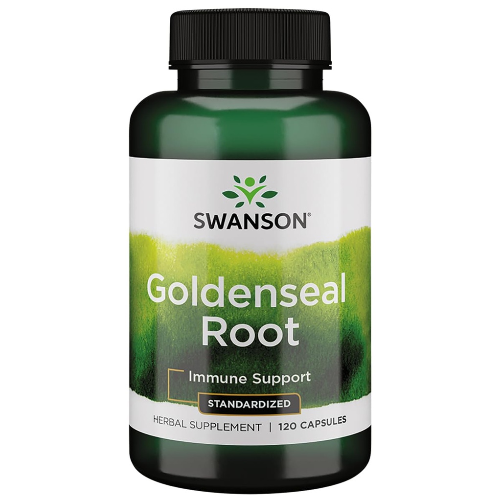 Swanson Goldenseal Root - Urtetillæg Fremme af immunforsvar og Samlet Wellness - Funktioner Goldenseal Root ekstrakt Standardiseret til minimum 5% i alt Alkaloider - (120 kapsler, 125mg hver)