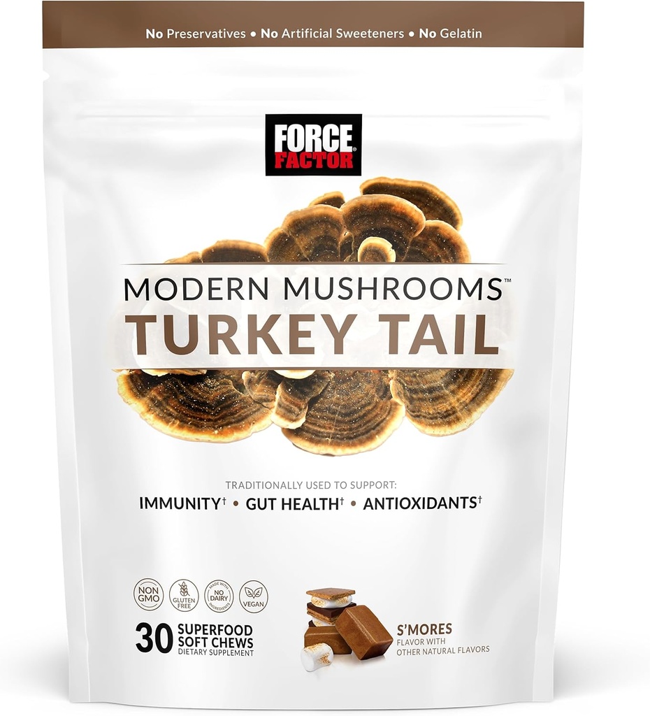 FORCE FACTOR Moderne champignoner bløde tygge, Tyrkiet Hale champignon supplement til støtte Immunitet, fordøjelsessygdomme, og Vitality, Antioxidanter supplement, Lækre S 'Mores Flavor, 30 Soft Chews