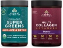 Ancient Nutrition Multi Collagen Advanced Powder Cleanse & Detox, Unflavored, 36 Servings + Organic SuperGreens Detox & Alkalize Powder, 25 Servings