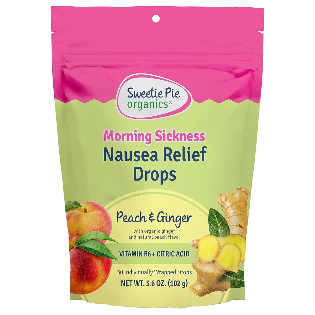 Sweetie Pie Organics Graviditet Kvalme Relief Drops, Soothe første trimester Morgensygdom, Peach & Ginger Flavor, 30 Greve