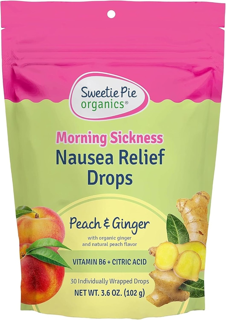 Sweetie Pie Organics Graviditet Kvalme Relief Drops, Soothe første trimester Morgensygdom, Peach & Ginger Flavor, 30 Greve