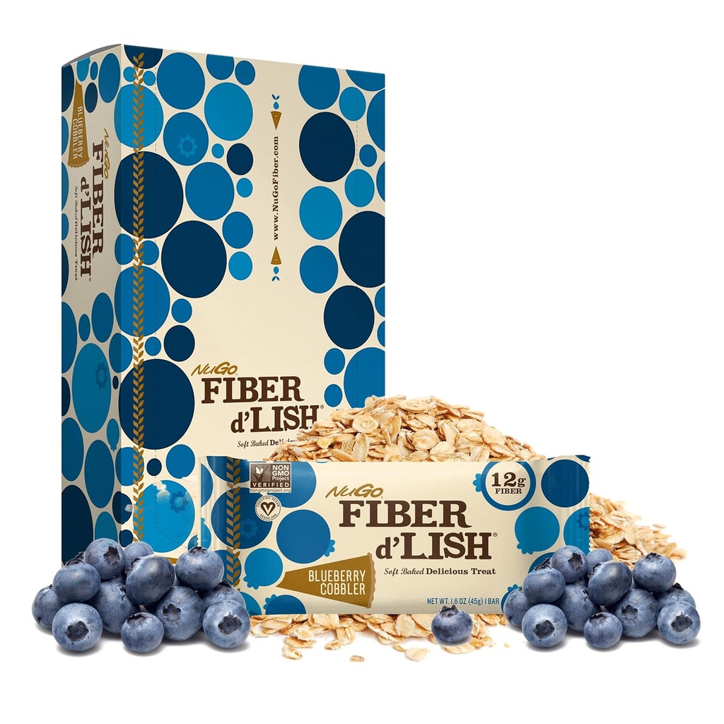 NuGo Fiber d 'Lish Blondie 16 Grev og blåbær Cobbler 16 Grev Barer, 12g Fiber, 150-160 Kalorier