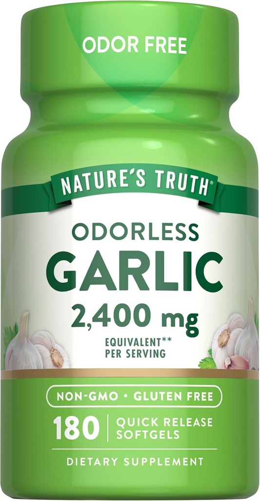 Nature's Truth Odorless Garlic Softgels | 2400mg | 180 Count | Non-GMO & Gluten Free Supplement