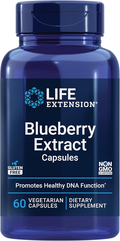 Life Extension Blueberry Extract kapsler, understøtter kognitiv & hukommelse sundhed, hjælper med at opretholde allerede sunde kolesterolniveauer, bekæmper oxidativ stress, glutenfri, ikke-GMO, vegetar, 60 kapsler