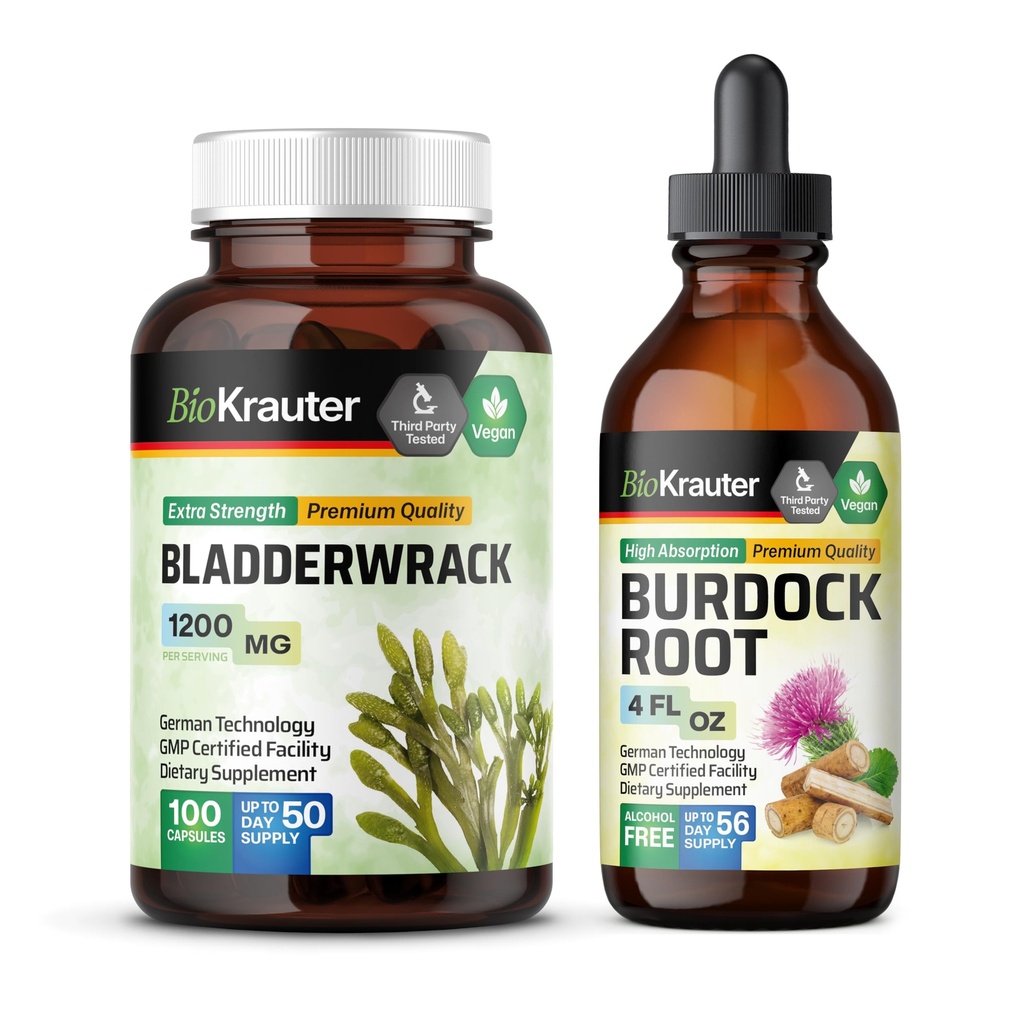 BIO KRAUTER Bladderwrack 100 Kapsler & Burdock Root tinktur 4 Fl. Oz.