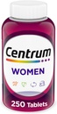 Centrum Multivitamin til kvinder, Multivitamin / Multimineral supplement med jern, vitamin D3, B Vitamin og antioxidant Vitamin C og E, Gluten fri, non-GMO ingredienser - 250 Tæl