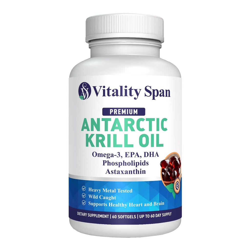 Krill Oil Omega 3 Astaxanthin Cholin DHA EPA, Superior Absorption, Ekstra Styrke, Ingen Fish Oil Eftersmag, Heavy Metal Testet, Small Size Softgels, 500mg