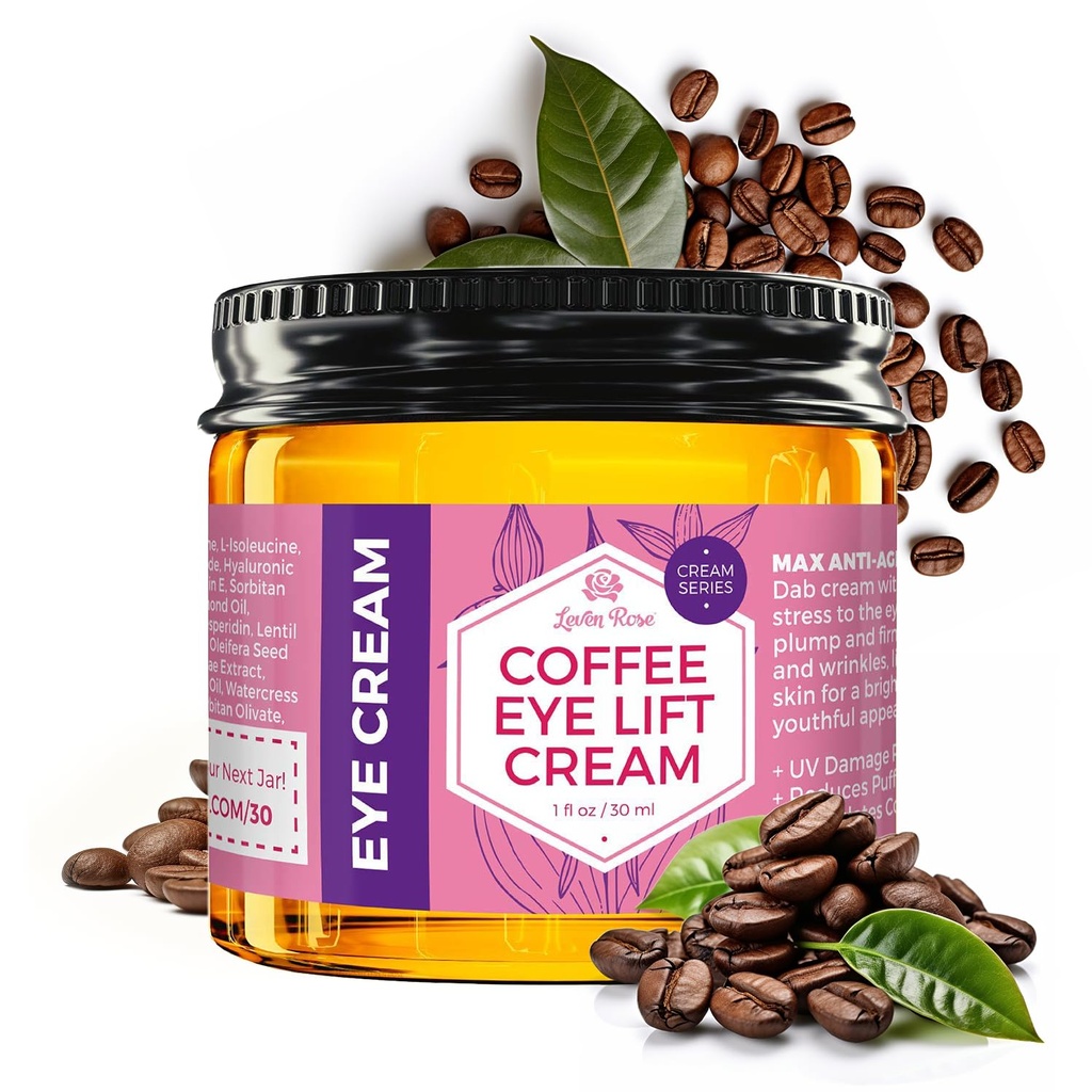 Leven Rose Løftende kaffe Eye Cream med koffein 1 oz - Natural Solution for mørke cirkler og Puffiness - Firming Anti- Aging under øjet behandling