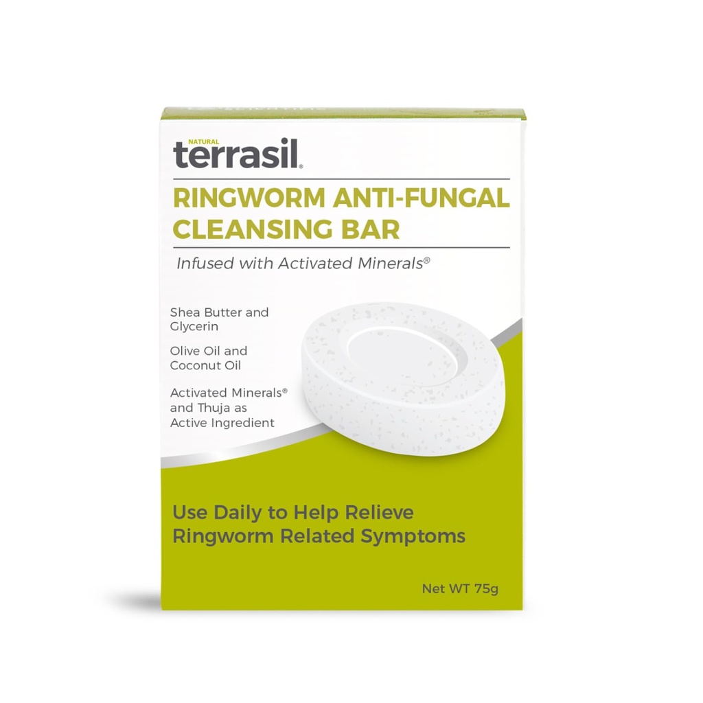 terrasil Antifungal Ringorm Sæbe (75g) Ring Worm Sæbe Bar med naturlige ingredienser Feeding Kokosolie & Shea Butter, Ringorm Behandling for mennesker Hud Antifungal Sæbe, Dermatolog Testet
