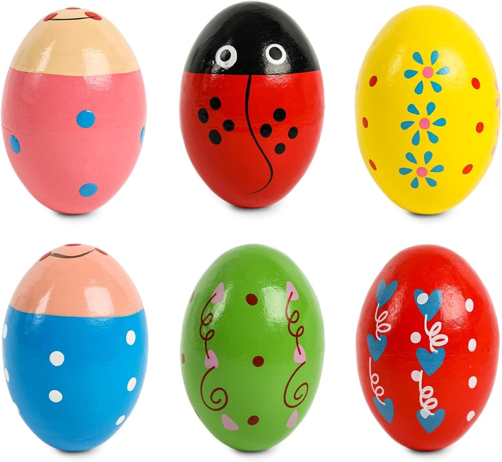 SallyFashion 6 PCS Wooden Shaker Æg til Toddlers, Egg Maracas Percussion Shakers Musikinstrumenter til Party Favors Goodie Bag Stuffers Classroom Præmier