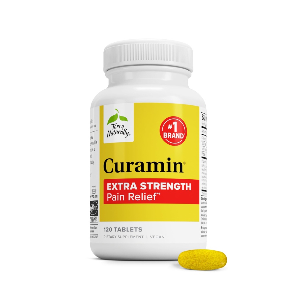 Terry naturligt Curamin ekstra styrke - Curcumin & Boswellia supplement til sund cirkulation støtte - gurkemeje supplement til støtte Joints, Muscle Health & Enphin produktion - 120 tabletter