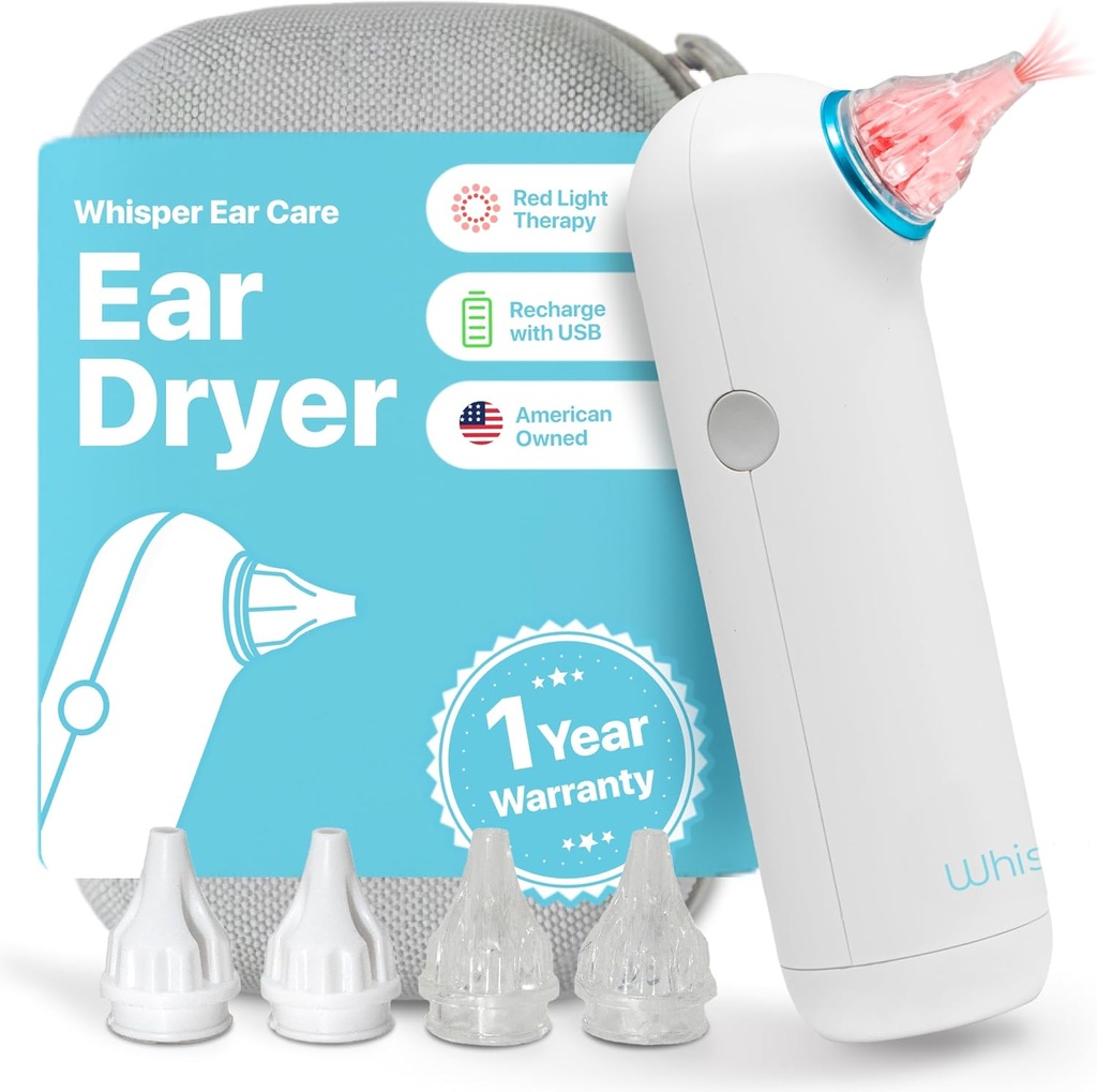 Ear Drier + Case Note 124; USA Note 124; 1 års garanti for 124; Genopladelig Ear Vand Tørring Støtte med rød lysbehandling Levere Gentle Varm luft til Ear at Combat Annoying Swimmers Ear Infektioner som en Ear Fluid Remover