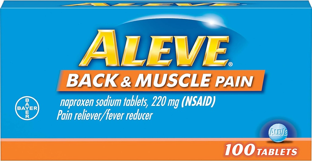 Aleve Back and Muscle Pain Tablets, Hurtig fungerende Hele dagen Målrettet Relief for Hovedpine, Muskel, og Rygsmerter, Naproxen Natriumkapsler, 220 mg, 100 Greve