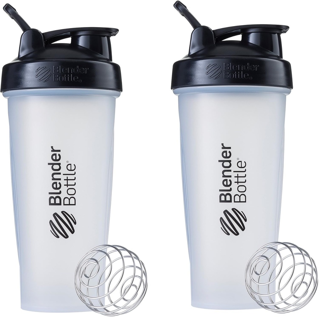 BlenderBottle Classic Shaker Flaske Perfekt til Protein Shakes og Pre Workout, 28oz, Clear / Black (pakke af 2)
