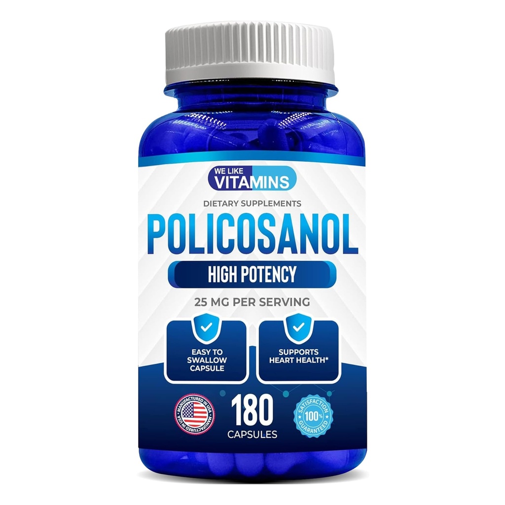 Vi kan lide Vitaminer Policosanol 25mg - 180 Kapsler - Policosanol supplement Lavet af naturlige sukkerrør - Non-GMO og Gluten- fri
