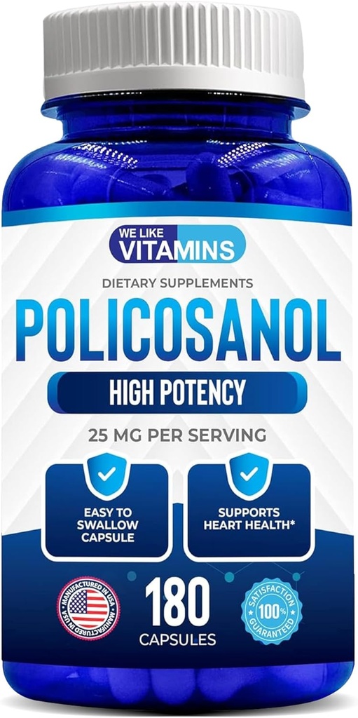 Vi kan lide Vitaminer Policosanol 25mg - 180 Kapsler - Policosanol supplement Lavet af naturlige sukkerrør - Non-GMO og Gluten- fri