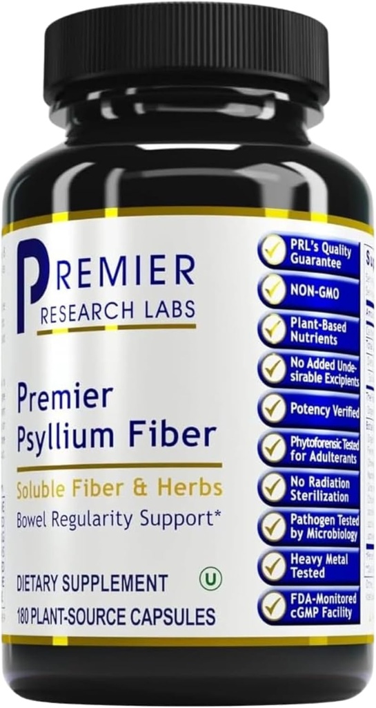 Premier Research Labs Premier Psyllium Fiber - Psyllium Husk Kapsler, High Fiber Pills til voksne, for kvinder & mænd, Daglig støtte til fordøjelse - 180 Vegetariske Kapsler