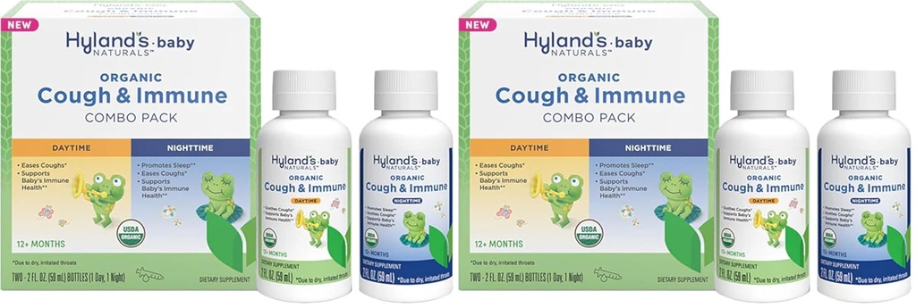 Hyland 's Naturals - Baby - Organic Hough & Immunation Day & Night Combo Pack - Eases Hosts, Supports Immunity, Promoces Sleep, Two 2 Fl Oz. Flasker (4 fl oz) (Pack of 2)