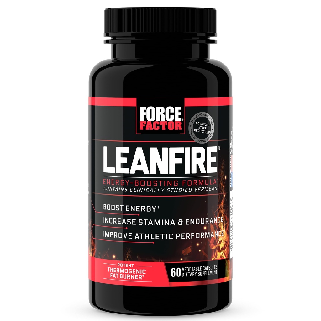 FORCE FACTOR LeanFire Pre Workout Energy Pills med grøn te Uddrag og koffein til at øge energi, Build Lean Muscle, Black, 60 Greve (pakke af 1), pakke maj Vary