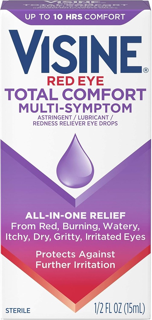 Visine Multi- Symptom Eye Drops - Astringerende, Smøremiddel & Rødhed Reliever for Irriteret, Tør, Røde Øjne - 0.5 fl. oz