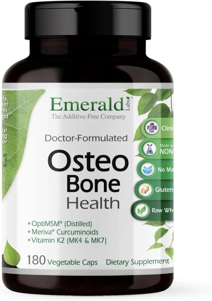 ETIKETTERING Osteo Bone Health - immunsupport & bene & fælles tillæg med vitamin D3, K2, calcium, magnesium, OptiMSM, Meriva Phytosome & mere - 180 vegetabilske kapsler