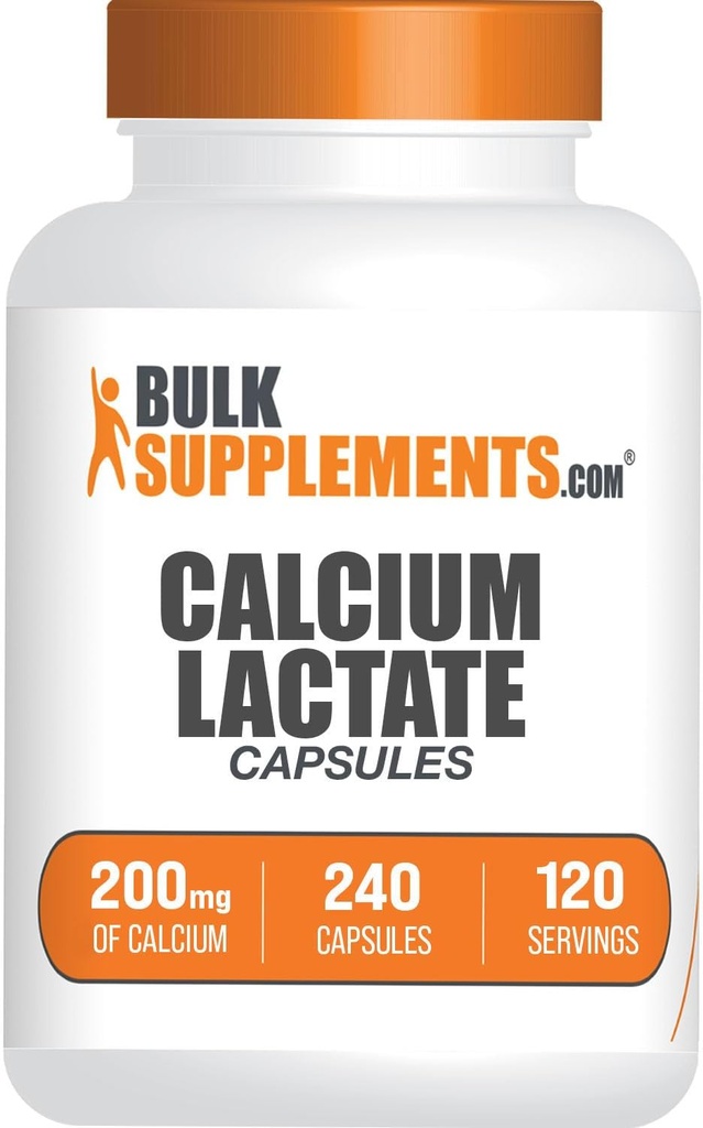 BulkSupplements.com Calcium Lactate Capsules - Calcium Supplement, Calcium 200mg - Calcium Lactate Supplement, 2 Capsules per Serving - 120-Day Supply, 240 Capsules