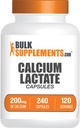 BulkSupplements.com Calcium Lactate Capsules - Calcium Supplement, Calcium 200mg - Calcium Lactate Supplement, 2 Kapsler per servering - 120- Day Supply, 240 Kapsler