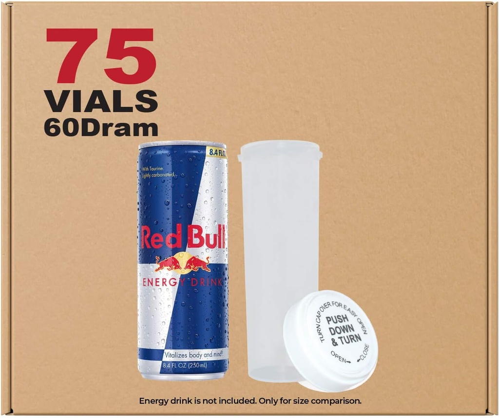 W Gallery 75 Clear 60 Dram Reversible Cap - lufttæt lugt bevis hætteglas - Plastic Medical Grade receptpligtige flasker til piller urter blomster kosttilskud, Bulk Pack, ikke glas krukker