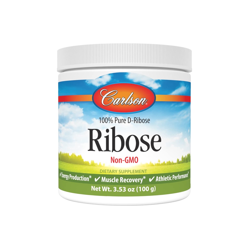 Carlson - Ribose, 100% Pure D- Ribose, non-GMO, energiproduktion, Muscle Recovery & Atletic Performance, 3,53 oz (100 g)