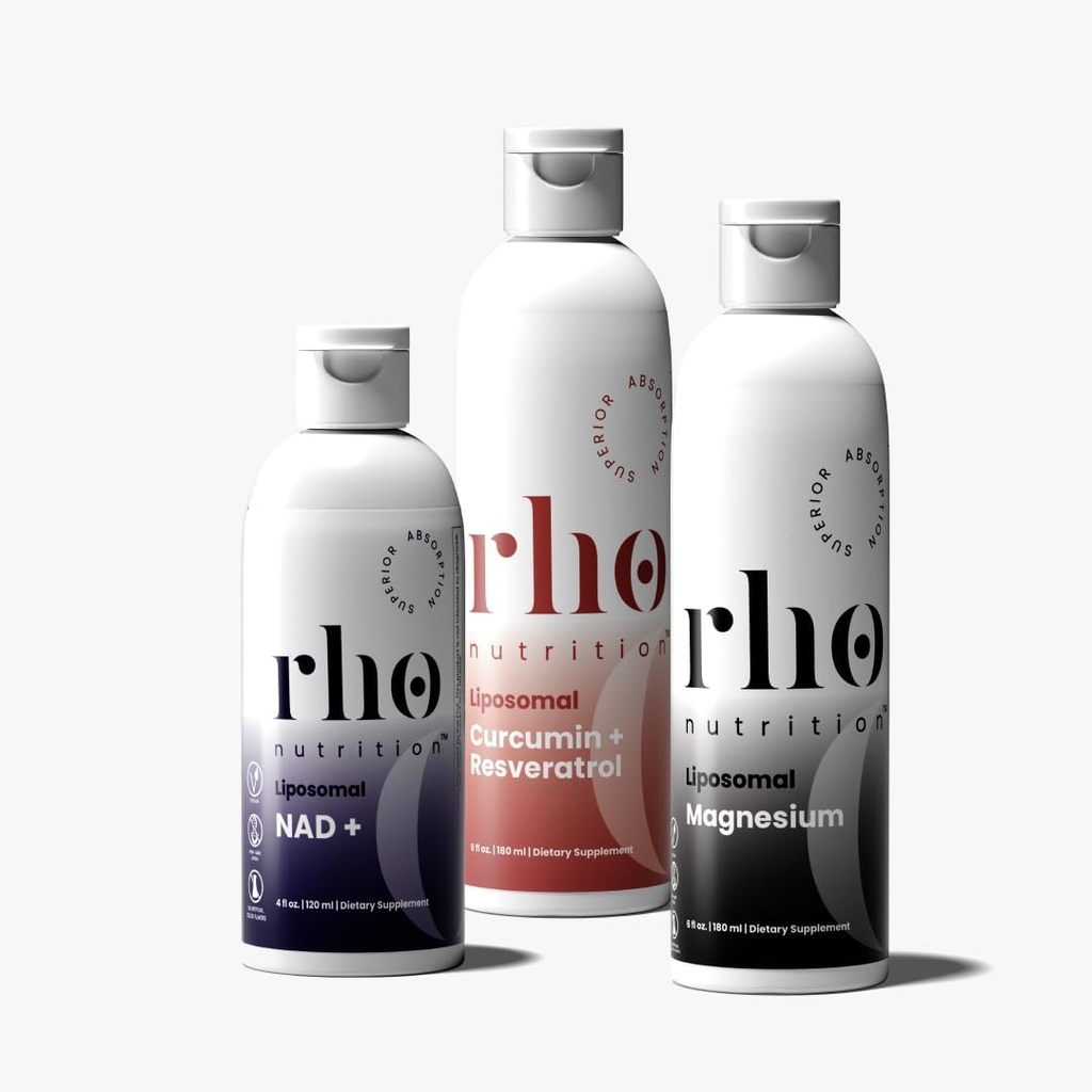 Rho Daily Essentials Wellness Bundle - Start din dag, Genoprette i eftermiddag, og dekomprimere om natten med høj Absorption Liposomal Kosttilskud - NAD +, Curcumin + Resveratrol, & Magnesium (3 Pack)