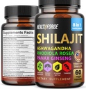 Shilajit Capsules Organic Extract Blend 60 Kapsler til mænd og kvinder - Shilajit Supplement 9000mg Ashwagandha, immunstøtte Supplement 2000mg Rhodiola Supplement, Ginkgo Biloba