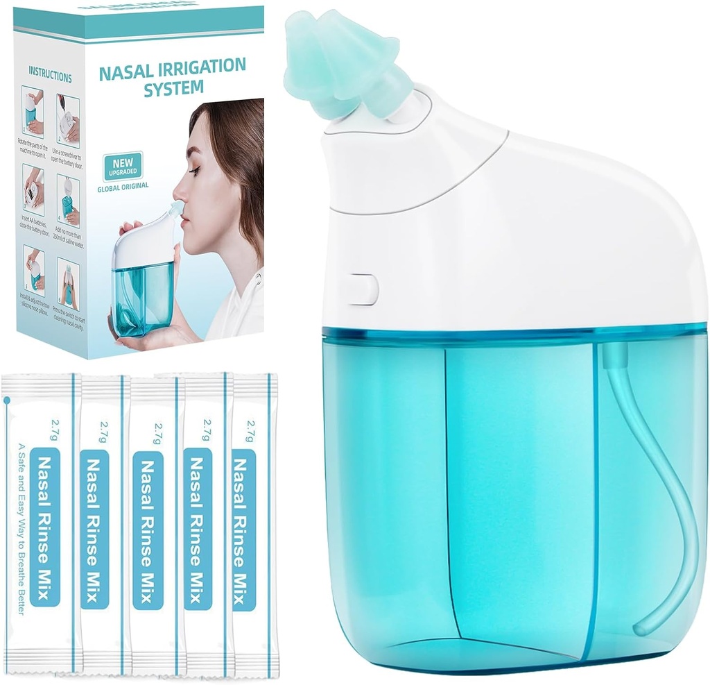 Nasal kunstvanding System med 30 Saline Pakker Nasal Care, Sinus Rinse Machine, Nasal Rinse Machine, Nasal Cleaner med Auto Waste Collection Funktion for Sinus, Nasal Allergier - Grøn