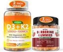 2 Pack Vegan Vitamin D3 5000IE K2 Gummies + 2 Pack Berberine Supplement 150 mg Gummies
