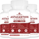 Astaxanthin og Lycopene 70 mg, Astaxanthin Supplement med Phosphatidylcholin, Lutein og Zeaxanthin, Kraftige antioxidanter Supplement (180 kapsler)