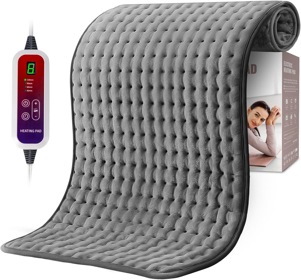 Qfun Ekstra stor opvarmning Pad for Rygsmerter Relief, 19.6 "x39.3" XXL Fast varme Pad Neck og Shoulde elektrisk opvarmning Pad for Periode kramper med 6 varme indstillinger & Auto Shut- Off, Julegaver til mænd