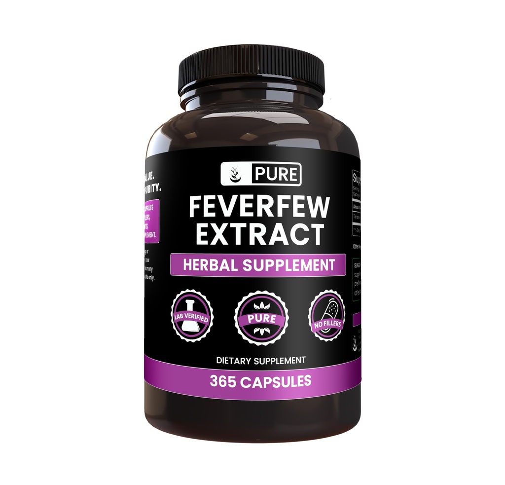 Pure Original Ingredienser Feverfew Extract (365 kapsler) Ingen Magnesium eller ris Fyldere, Altid Pure, Lab Verified