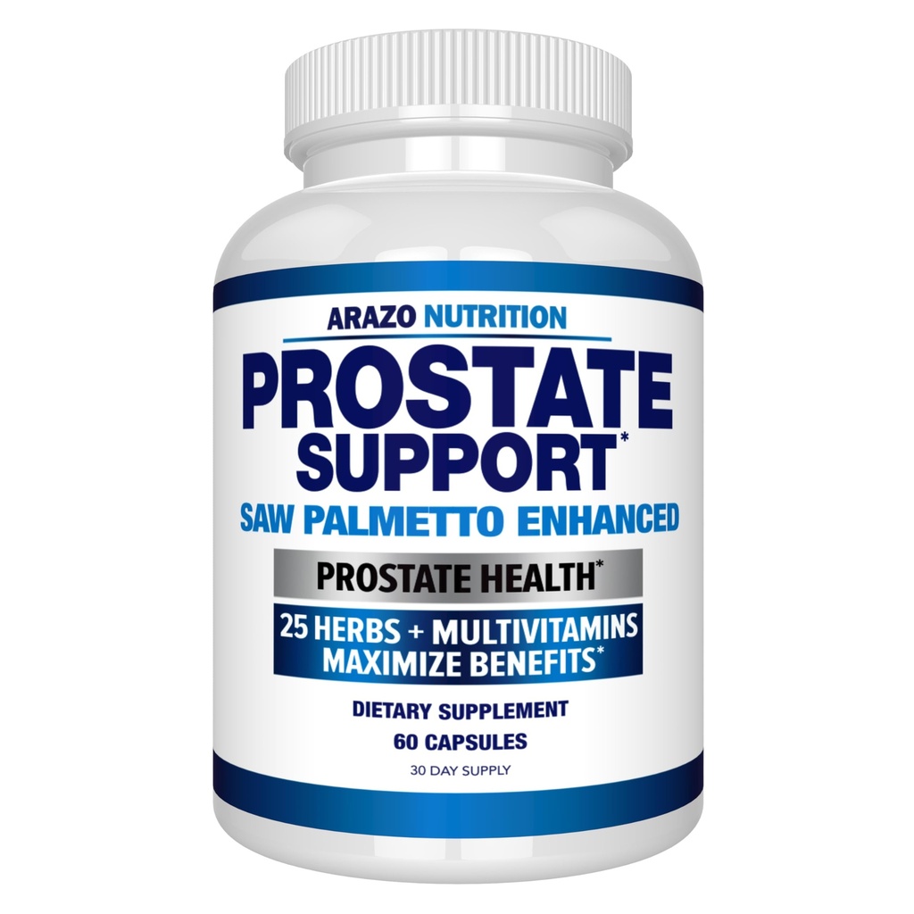 Arazo Nutrition Prostata Supplement - Saw Palmetto + 25 Urter - Reducer hyppig vandladning, Reducer hårtab, Support Stamina - Single Homøopatiske Urte Uddrag Sundhedstillæg - Capsule eller Pille